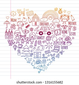 Household, family. Vector pattern. Parents with little children