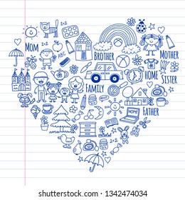 Household, family. Vector pattern. Parents with little children