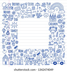 Household, family. Vector pattern. Parents with little children