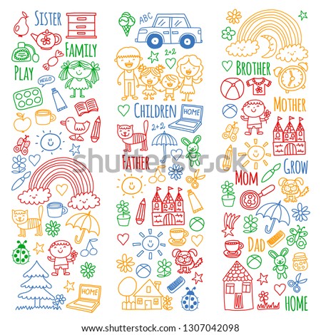 Household, family. Vector pattern. Parents with little children