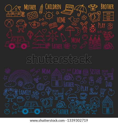 Household, family. Vector pattern. Parents with little children