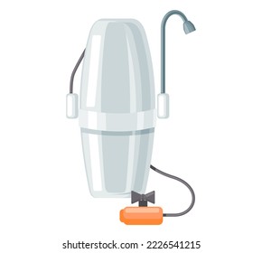 Household filter to purify your drinking water, icon isolated on white, liquid container with tap. Device for water purification from mechanical, insoluble particles, impurities, filtration system
