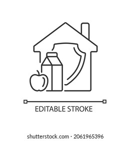 Icono lineal de la seguridad alimentaria de los hogares. Suministro de productos para el hogar. Nutrición sana y adecuada. Ilustración personalizable de línea delgada. Símbolo de contorno. Dibujo de contorno aislado del vector. Trazo editable