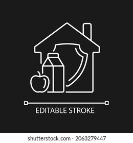 Household food security linear icon for dark theme. Home products supply. Healthy nutrition. Thin line customizable illustration. Isolated vector contour symbol for night mode. Editable stroke