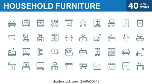 Household Furniture icon. Contains related to bedroom, drawer, seat, sofa, bed, table. Minimal icons. Vector illustration in modern line style.