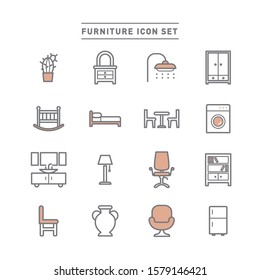 household furniture line icon set