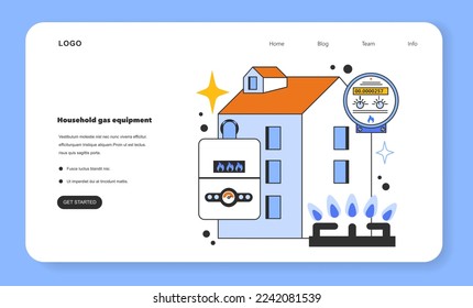 Household gas appliance web banner or landing page. Annual checking or maintaining of gas equipment. Fossil fuel and eco-friendly energy. Flat vector illustration