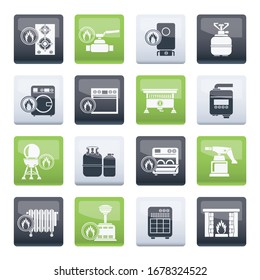 Household Gas Appliances icons over color background - vector icon set
