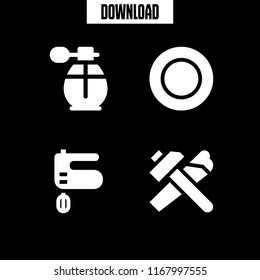 household icon. 4 household vector set. mixer, tools and utensils, spray bottle and dish icons for web and design about household theme