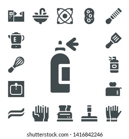 Household Icon Set. 17 Filled Household Icons.  Collection Of - Machine, Blender, Mixer, Spray Bottle, Sink, Spatula, Toaster, Toothpaste, Gloves, Electron, Sponge, Glass Cleaner