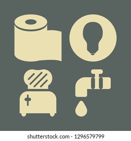 household icon set with bulb, tap and drop and toster vector illustration