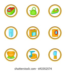 Household icon set. Cartoon set of 9 household vector icons for web isolated on white background