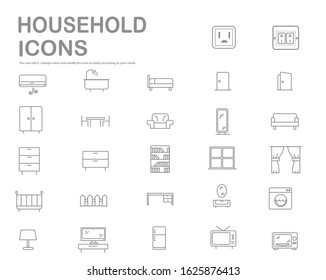 Household icon set - grey icon