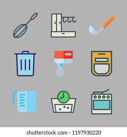 household icon set. vector set about mixer, hanger, oven and trash icons set.