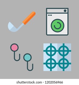 household icon set. vector set about washing machine, stove, ladle and hanger icons set.