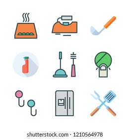 household icon set. vector set about ladle, iron, oven and tools and utensils icons set.