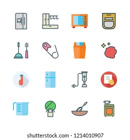 household icon set. vector set about measuring cup, mixer, stove and sponge icons set.