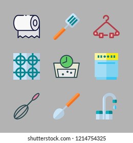 household icon set. vector set about stove, toilet paper, spatula and mixer icons set.