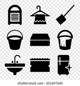 Household icons set. set of 9 household filled icons such as bucket, hanger, dustpan, sponge, clean fridge