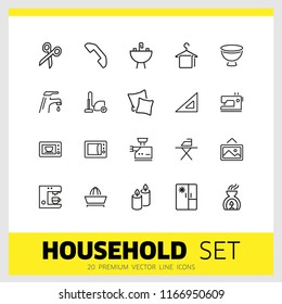 Household icons. Set of line icons. Ironing, faucet, oven. Housekeeping concept. Vector illustration can be used for topics like home appliance, decoration, housecleaning.