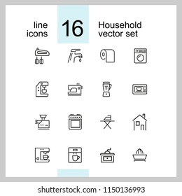 Household icons. Set of  line icons. Washing machine, TV set, sewing machine. Domestic appliances. Vector illustration can be used for topics like housework, housekeeping, technology