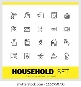 Household icons. Set of  line icons. Washing machine, TV set, sewing machine. Domestic appliances. Vector illustration can be used for topics like housework, housekeeping, technology