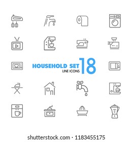 Household icons. Set of  line icons. Washing machine, TV set, sewing machine. Domestic appliances. Vector illustration can be used for topics like housework, housekeeping, technology