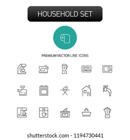 Household icons. Set of  line icons. Washing machine, TV set, sewing machine. Domestic appliances. Vector illustration can be used for topics like housework, housekeeping, technology