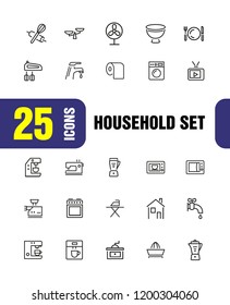Household icons. Set of  line icons. Washing machine, TV set, sewing machine. Domestic appliances. Vector illustration can be used for topics like housework, housekeeping, technology