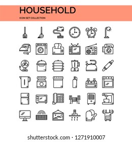 Household Icons Set. UI Pixel Perfect Well-crafted Vector Thin Line Icons. The illustrations are a vector.