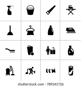 Household icons. vector collection filled household icons. includes symbols such as spray bottle, trash bin, bucket, vacuum cleaner. use for web, mobile and ui design.