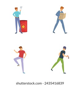 Household injurie icons set cartoon vector. Unhappy unlucky person falling down. Misfortune, failure, accident