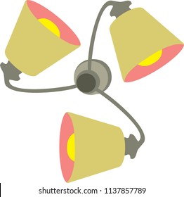 Household, interior object icons, colored set isolated on white background. Three shade chandelier