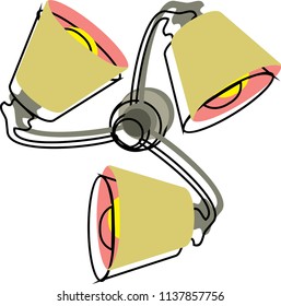 Household, interior object icons, set isolated on white background. Contour illustration, colored triple chandelier