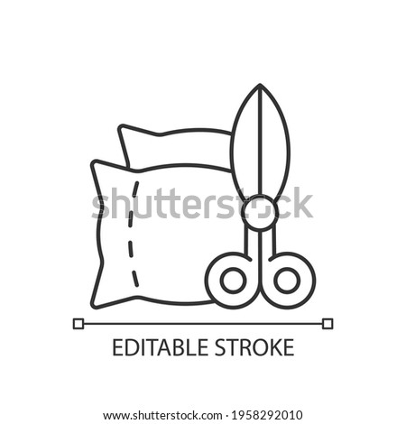 Household items and alterations linear icon. Upholstery production. Clothing alteration services. Thin line customizable illustration. Contour symbol. Vector isolated outline drawing. Editable stroke