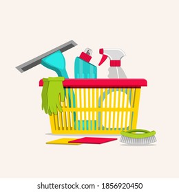 Household items for cleaning. House cleaning service for apartments, residential homes and commercial buildings. vector illustration.