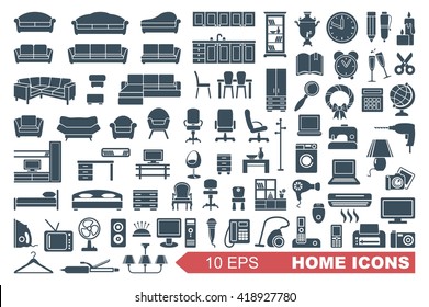 Household items  The furniture   appliances  Vector icons