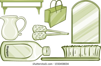 Household items in green color illustration