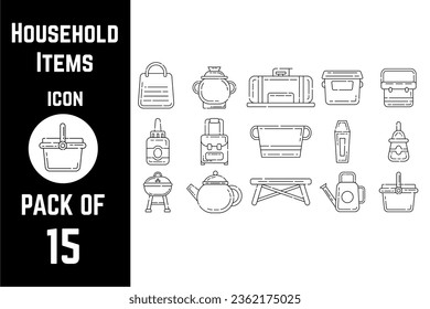 Household items icon pack bundle lineart vector template