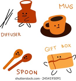 Household Items:  Illustrated Diffuser, Mug, Spoons, and Gift Box