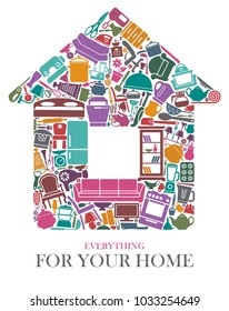 Household items in the shape of a house. Vector illustration