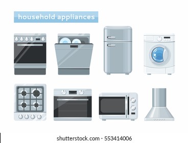 Household Kitchen Appliances Set. Vector Illustration.