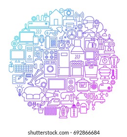 Household Line Circle Design. Vector Illustration of Appliances isolated over White.