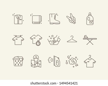 Household line icon set. Housework, clothing, textile. Laundry concept. Can be used for topics like laundromat, housekeeping, service