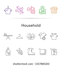 Household line icon set. Housework, clothing, textile. Laundry concept. Can be used for topics like laundromat, housekeeping, service