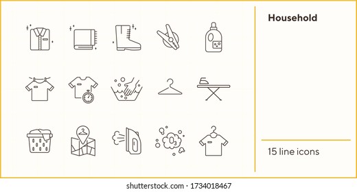 Household line icon set. Housework, clothing, textile. Laundry concept. Can be used for topics like laundromat, housekeeping, service
