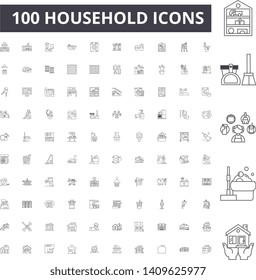 Household line icons, signs, vector set, outline illustration concept 