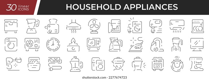 Los iconos lineales de los hogares están configurados. Colección de 30 iconos en negro