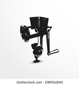 Household meat grinder. Vector illustration in black and white.