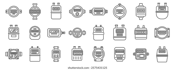 Household meters icons set. Line icons representing gas meters measuring consumption, ideal for utilities, energy, and resource management visuals
